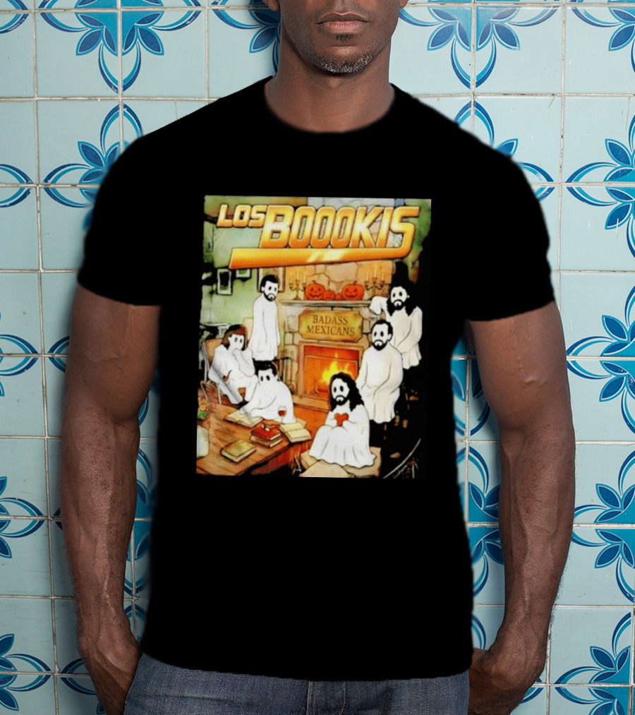 Los Boookis Badass Mexicans Marco Antonio Solis Halloween Fireplace Scene T-Shirt