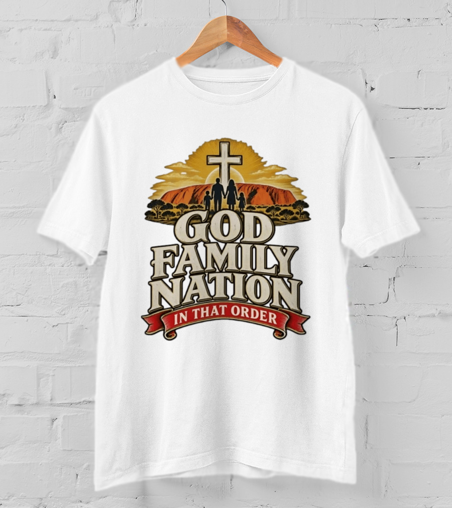 God Family Nation In That Order Cross Sunset Family T-Shirt