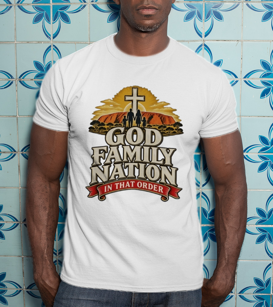 God Family Nation In That Order Cross Sunset Family T-Shirt