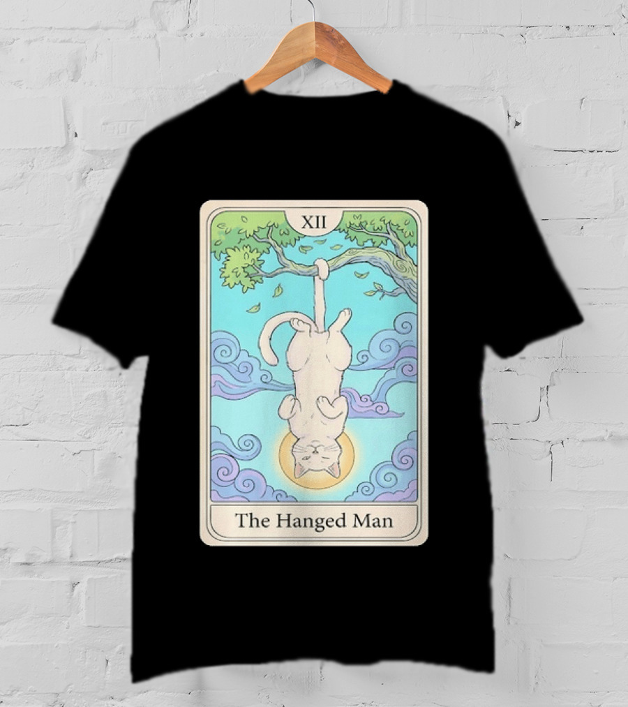 The Hanged Man Tarot Card XII With Cat And Tree T-Shirt