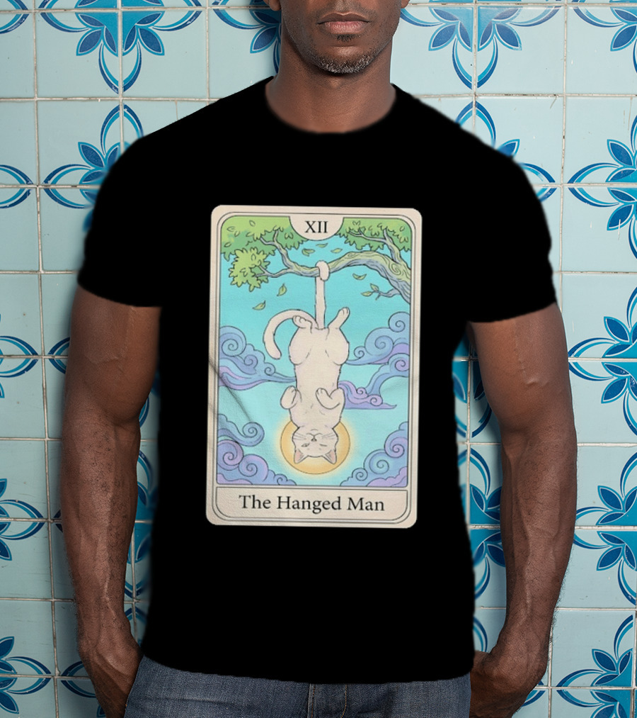 The Hanged Man Tarot Card XII With Cat And Tree T-Shirt