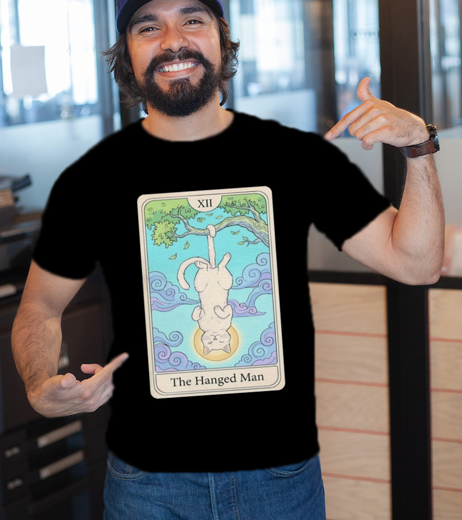 The Hanged Man Tarot Card XII With Cat And Tree T-Shirt