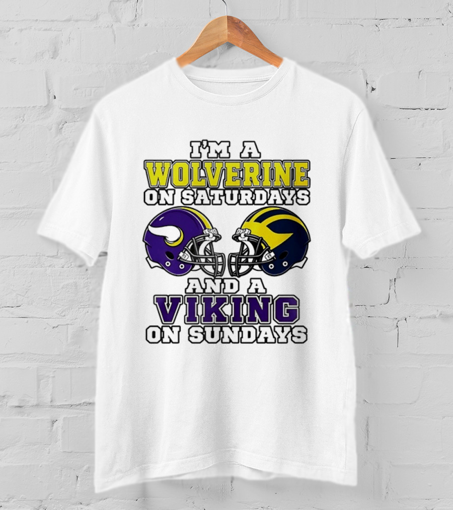 I'm A Wolverine On Saturdays And A Viking On Sundays Helmet T-Shirt