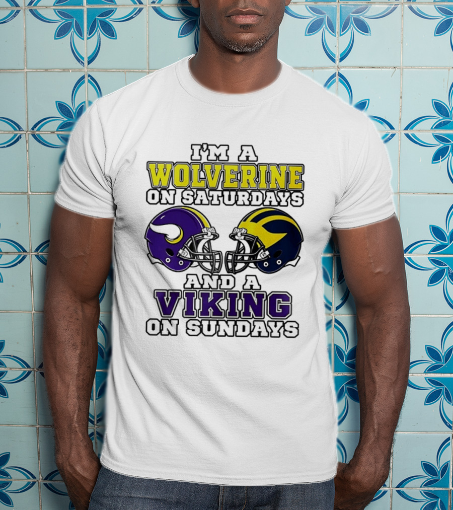 I'm A Wolverine On Saturdays And A Viking On Sundays Helmet T-Shirt