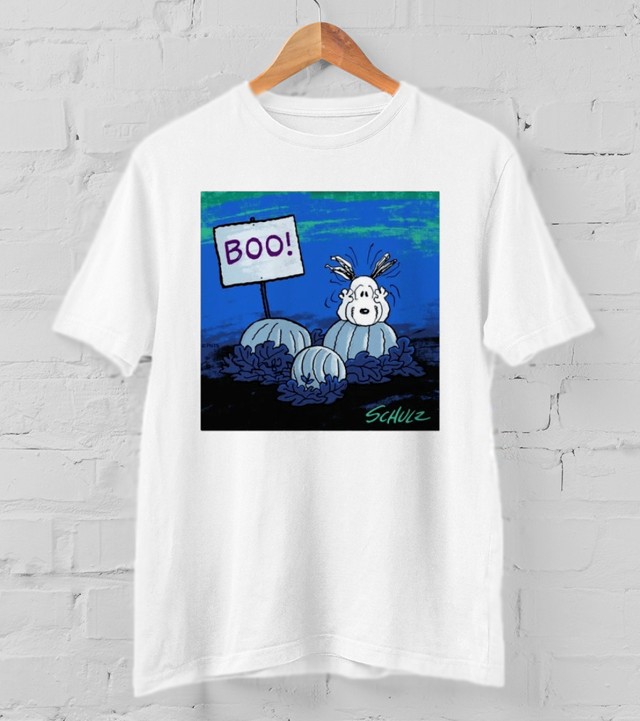 BOO Snoopy Pumpkin Patch Season Halloween Scene By Schulz T-Shirt