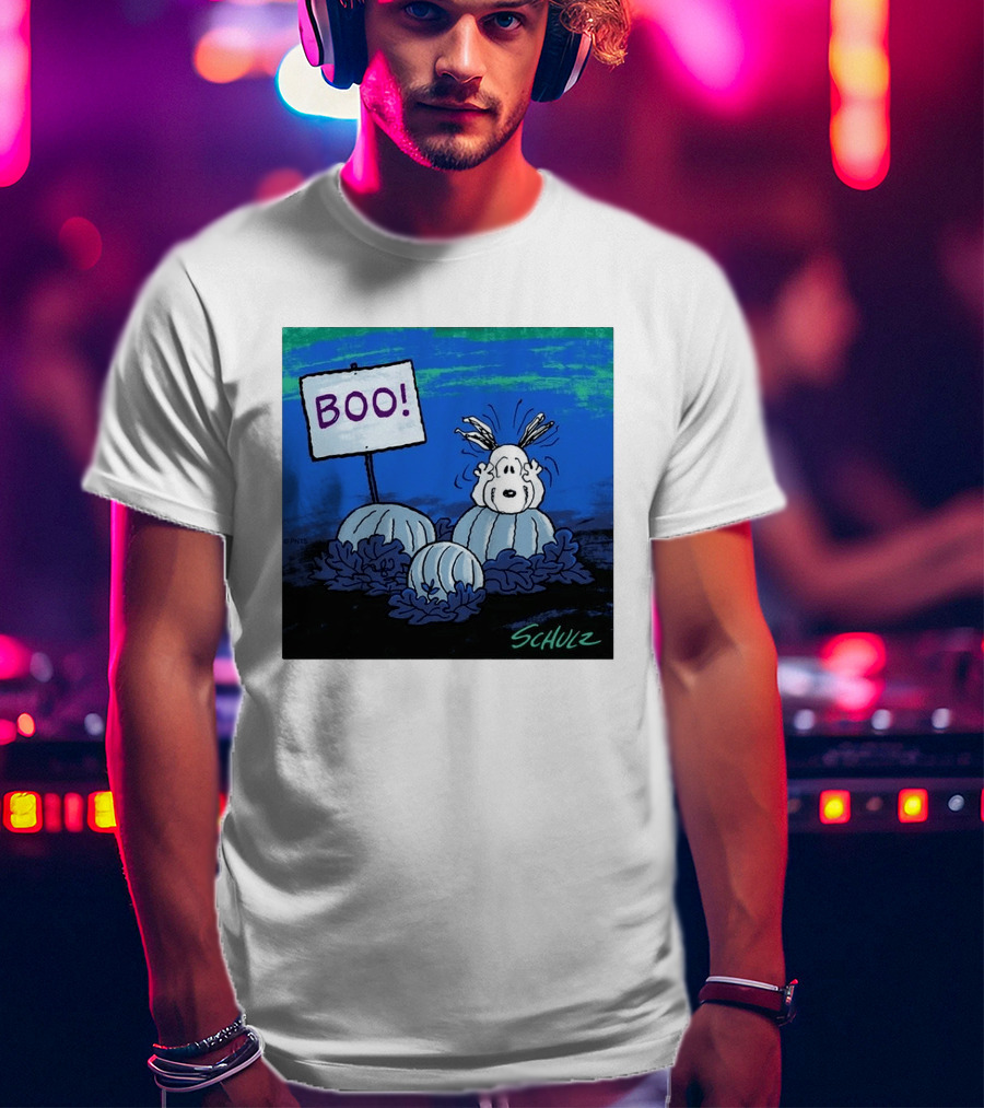 BOO Snoopy Pumpkin Patch Season Halloween Scene By Schulz T-Shirt
