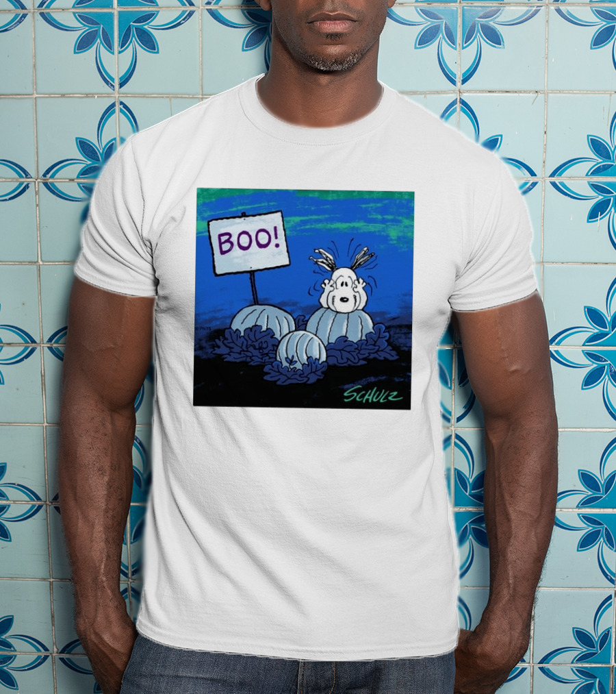 BOO Snoopy Pumpkin Patch Season Halloween Scene By Schulz T-Shirt