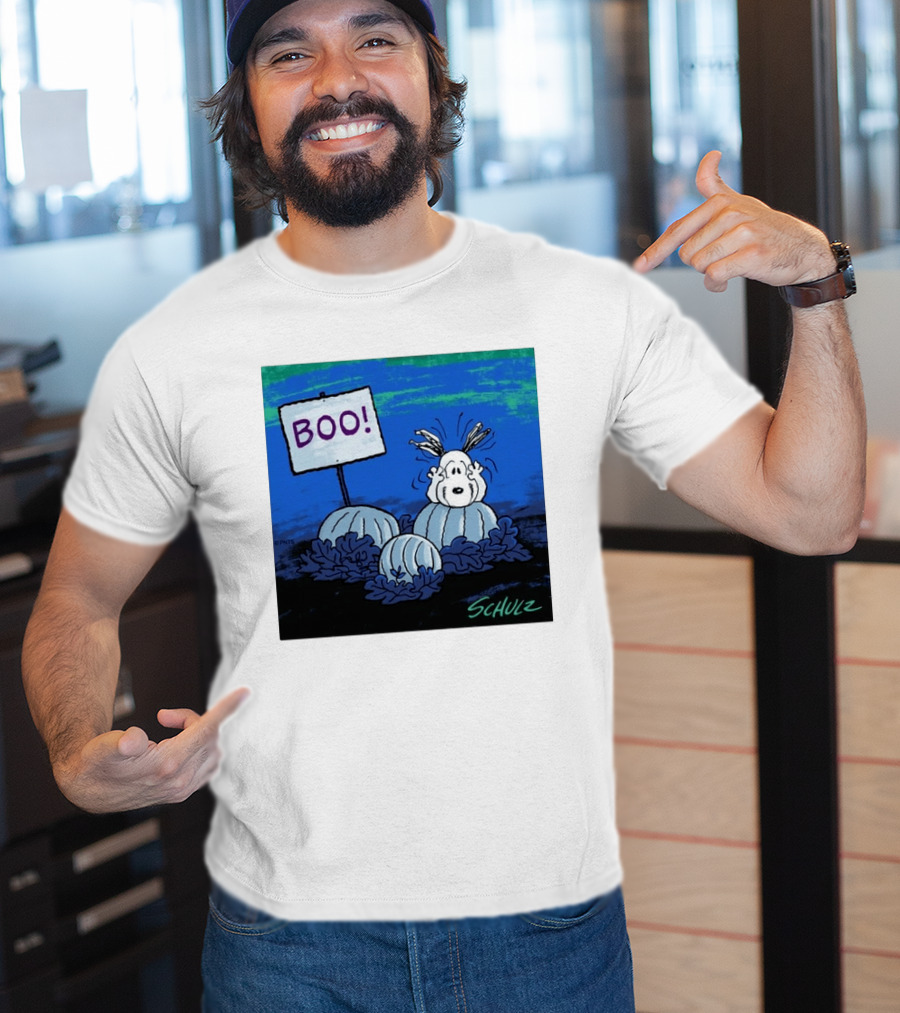 BOO Snoopy Pumpkin Patch Season Halloween Scene By Schulz T-Shirt