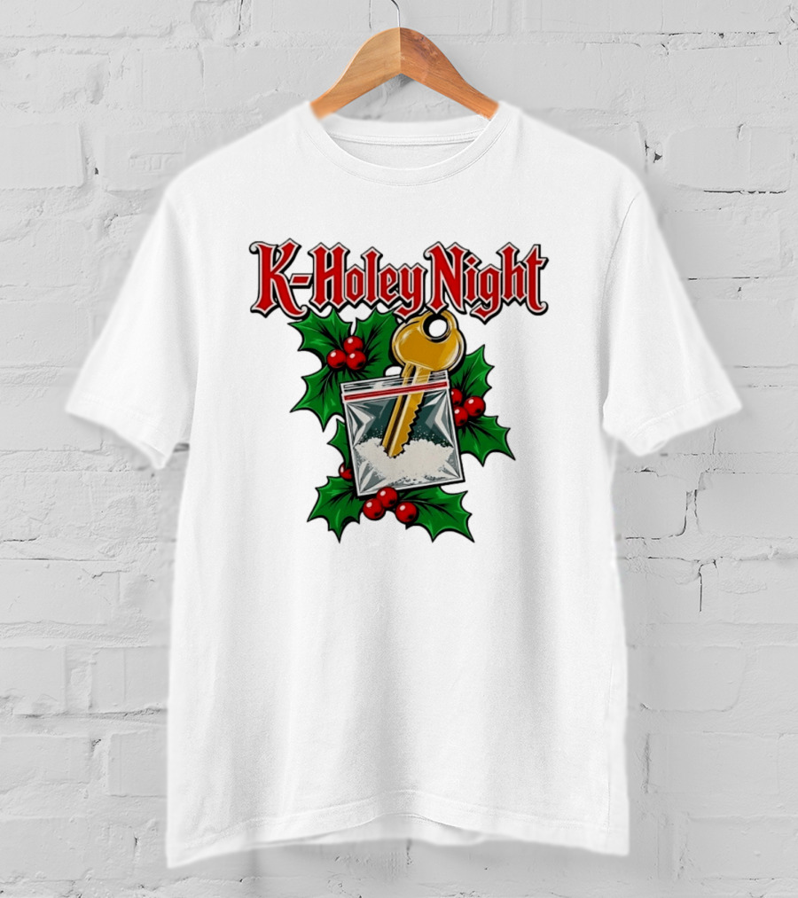 K Holey Night Christmas Holiday Festive Gold Key Holly Berries T-Shirt