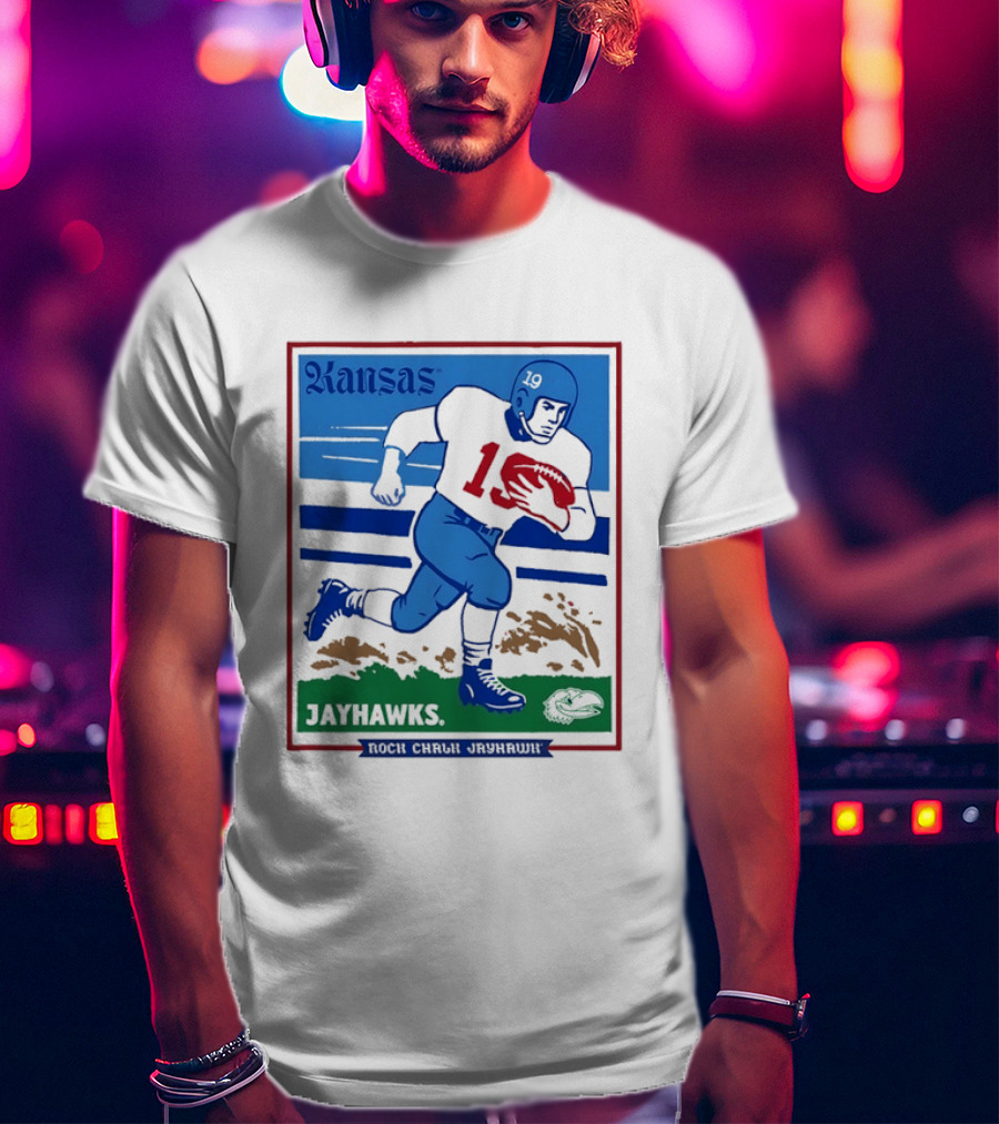 Kansas Jayhawks Rock Chalk Jayhawk Football Player 1950s T-Shirt