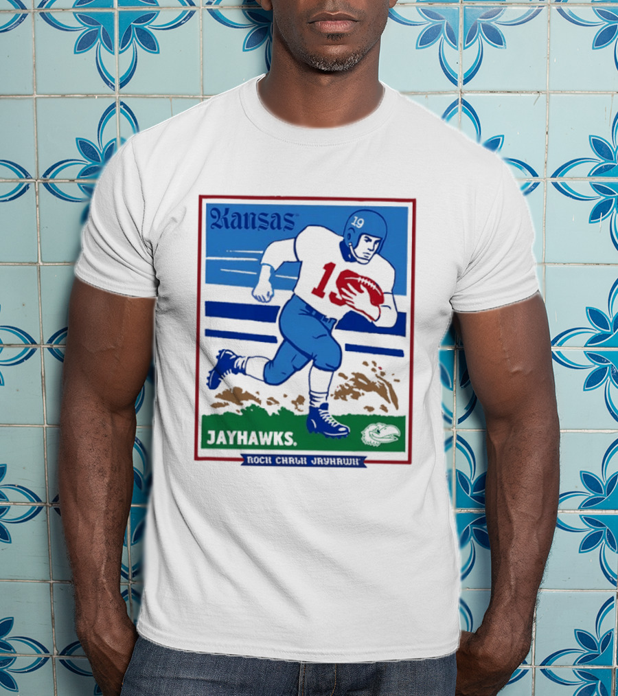 Kansas Jayhawks Rock Chalk Jayhawk Football Player 1950s T-Shirt
