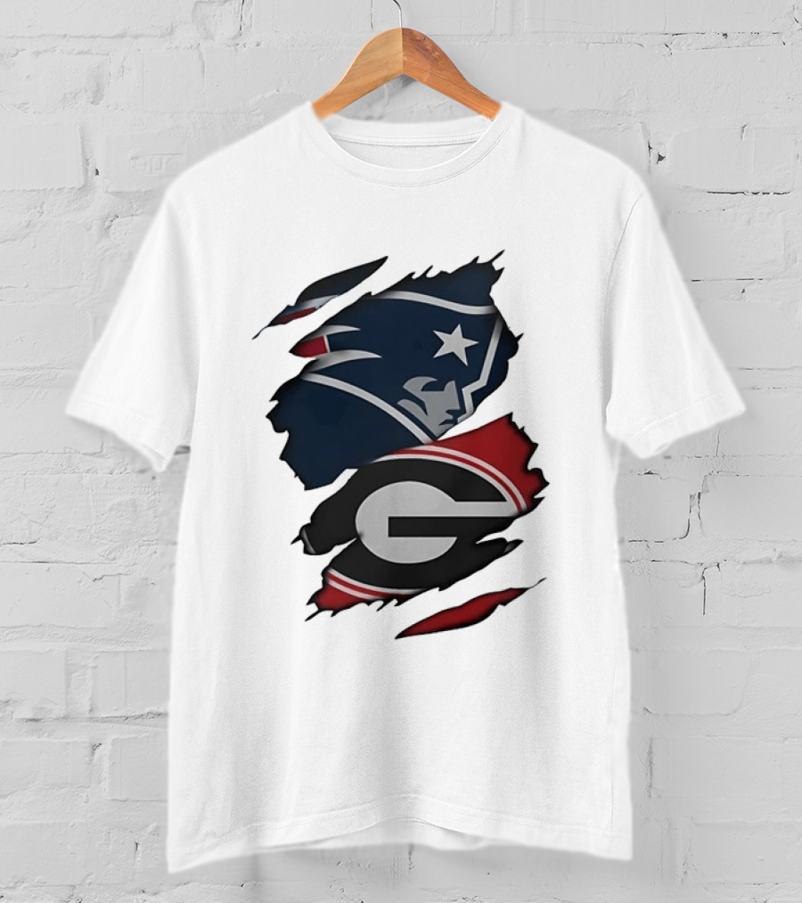 New England Patriots Georgia Bulldogs Torn Fabric T-Shirt