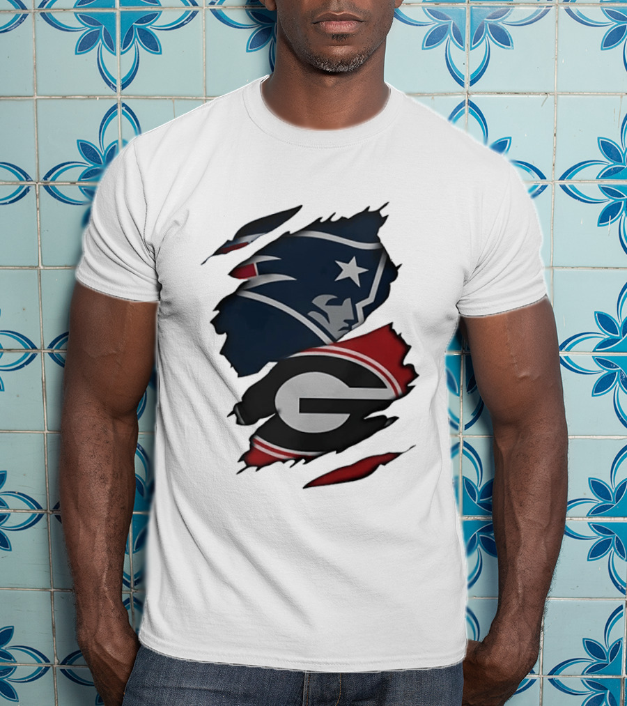 New England Patriots Georgia Bulldogs Torn Fabric T-Shirt