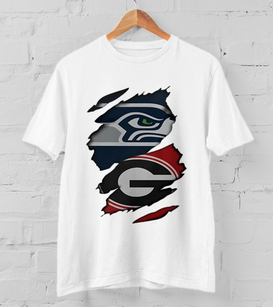 Seattle Seahawks Georgia Bulldogs Ripped T-Shirt