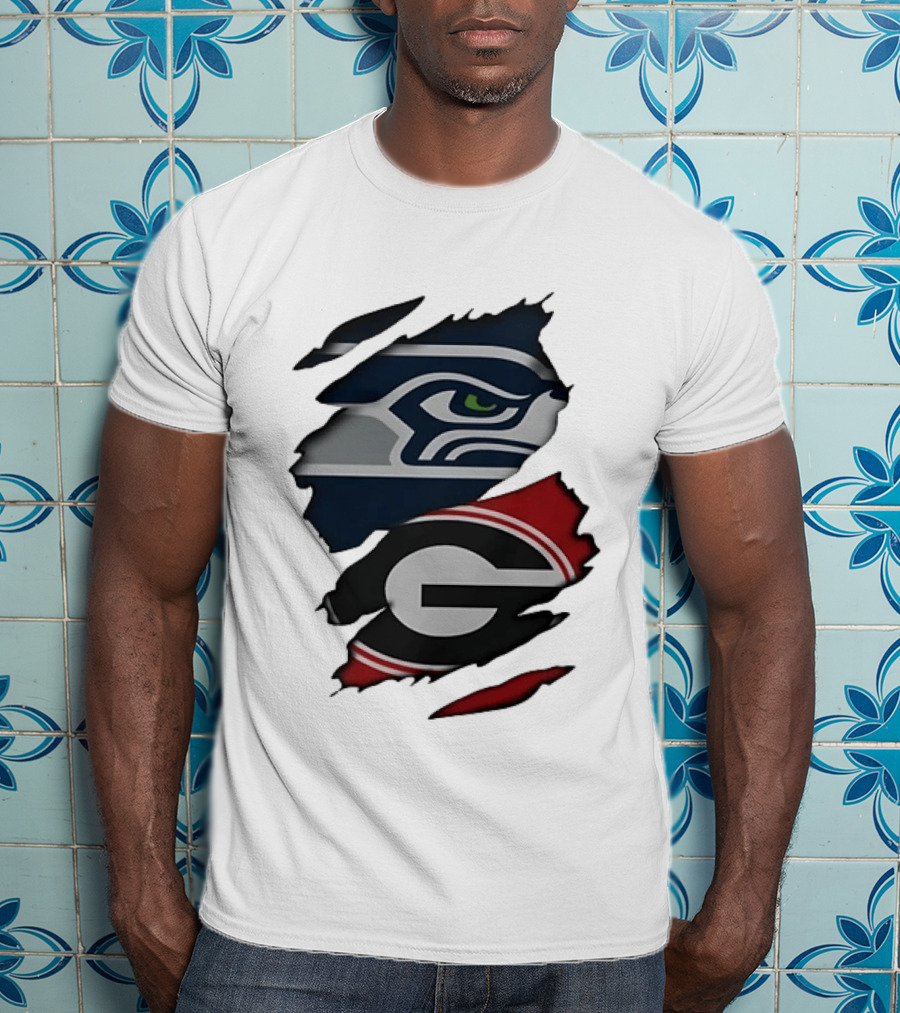Seattle Seahawks Georgia Bulldogs Ripped T-Shirt