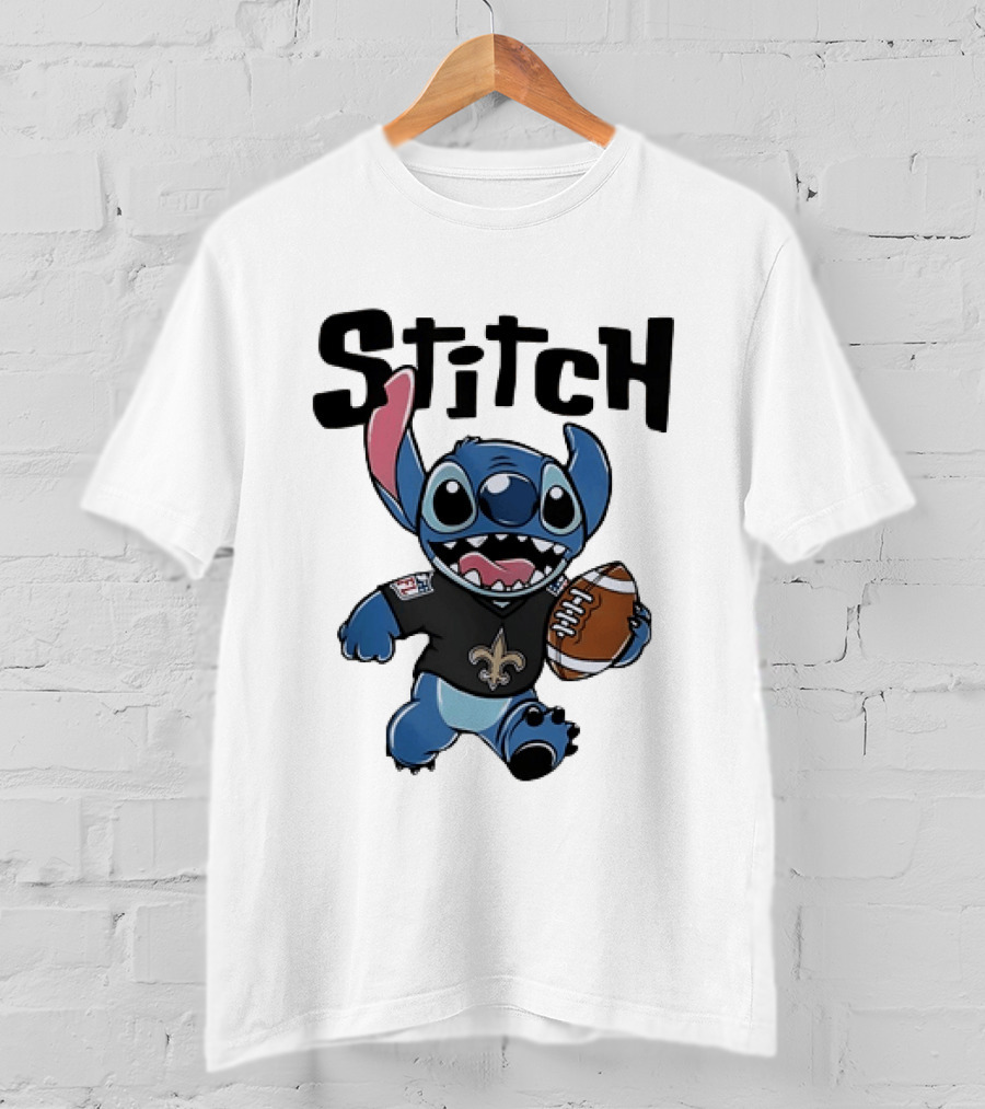 Stitch Carrying Football New Orleans Saints Disney T-Shirt