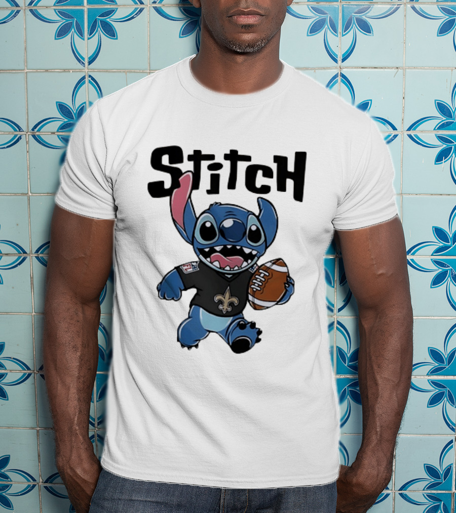 Stitch Carrying Football New Orleans Saints Disney T-Shirt