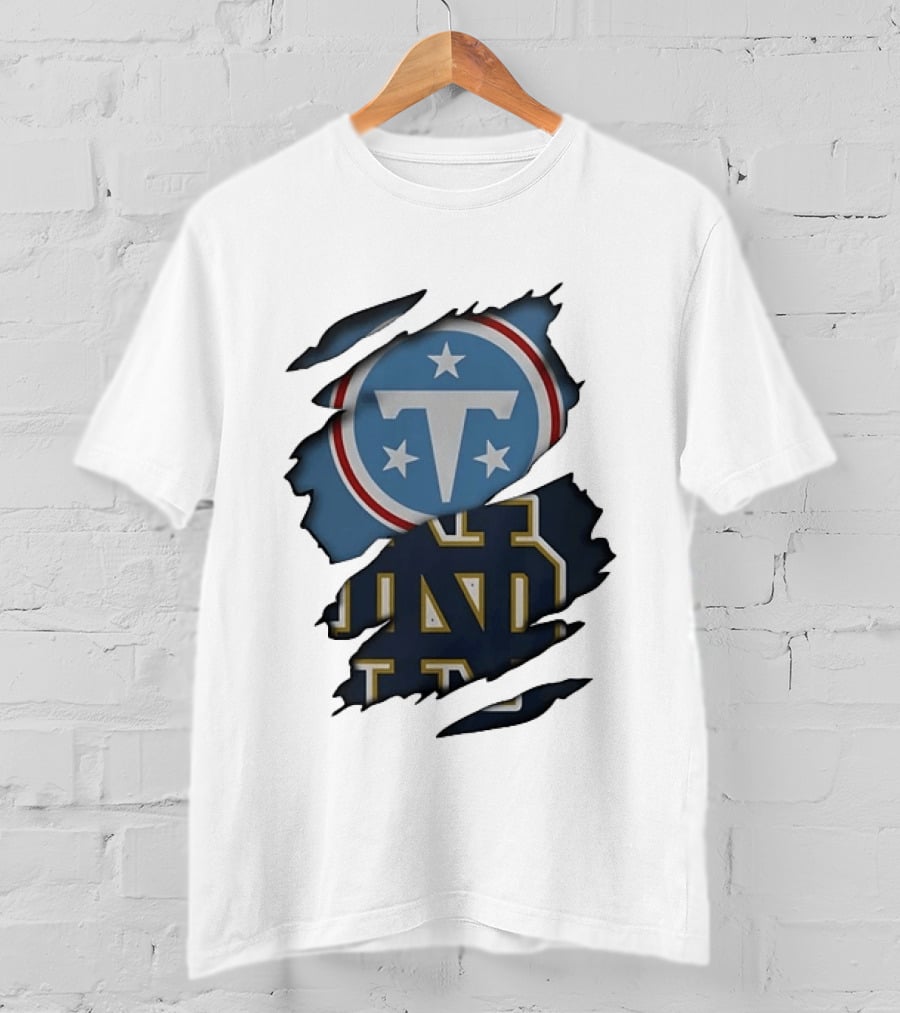 Tennessee Titans Notre Dame Fighting Irish Ripped NCAA Football Collaboration T-Shirt