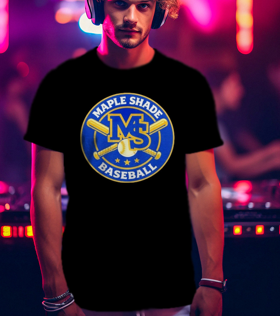 Maple Shade Baseball MS Batt Ball Logo Three Stars T-Shirt