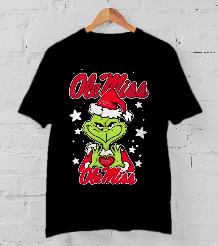 Ole Miss Grinch Christmas Heart College Football Holiday T-Shirt