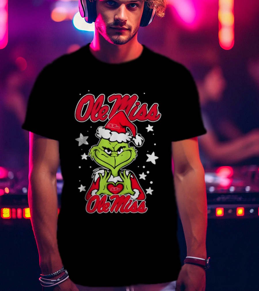 Ole Miss Grinch Christmas Heart College Football Holiday T-Shirt