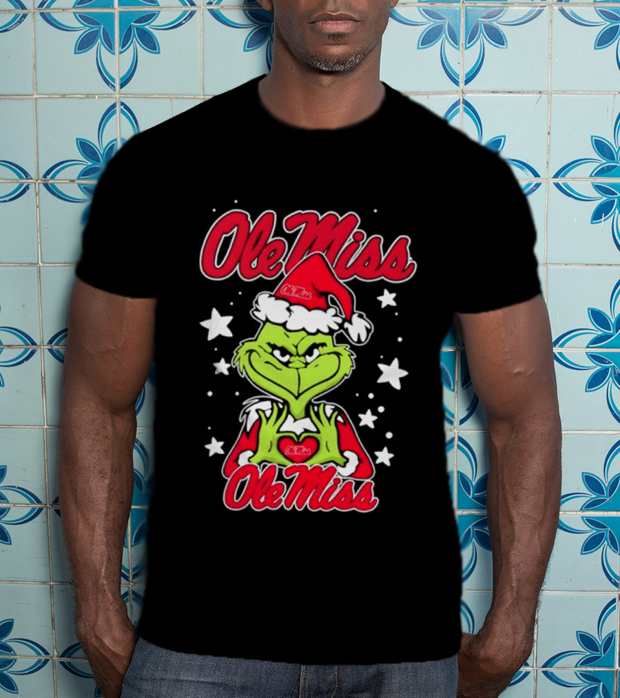 Ole Miss Grinch Christmas Heart College Football Holiday T-Shirt