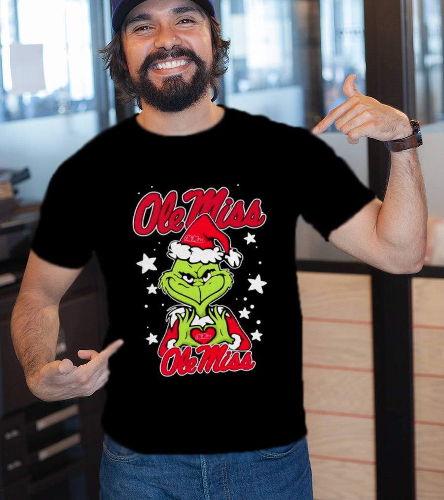 Ole Miss Grinch Christmas Heart College Football Holiday T-Shirt