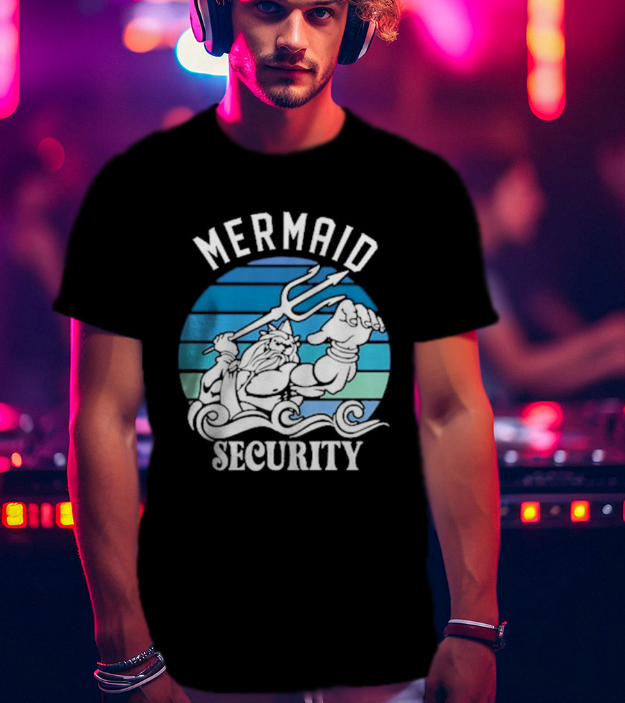 Mermaid Security Father's Day Trident Ocean Scene T-Shirt