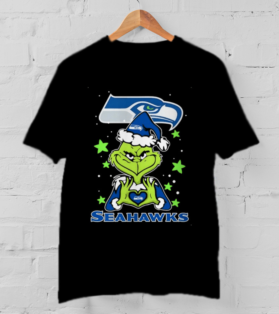 The Grinch Loves Seattle Seahawks Christmas Fan Holiday T-Shirt