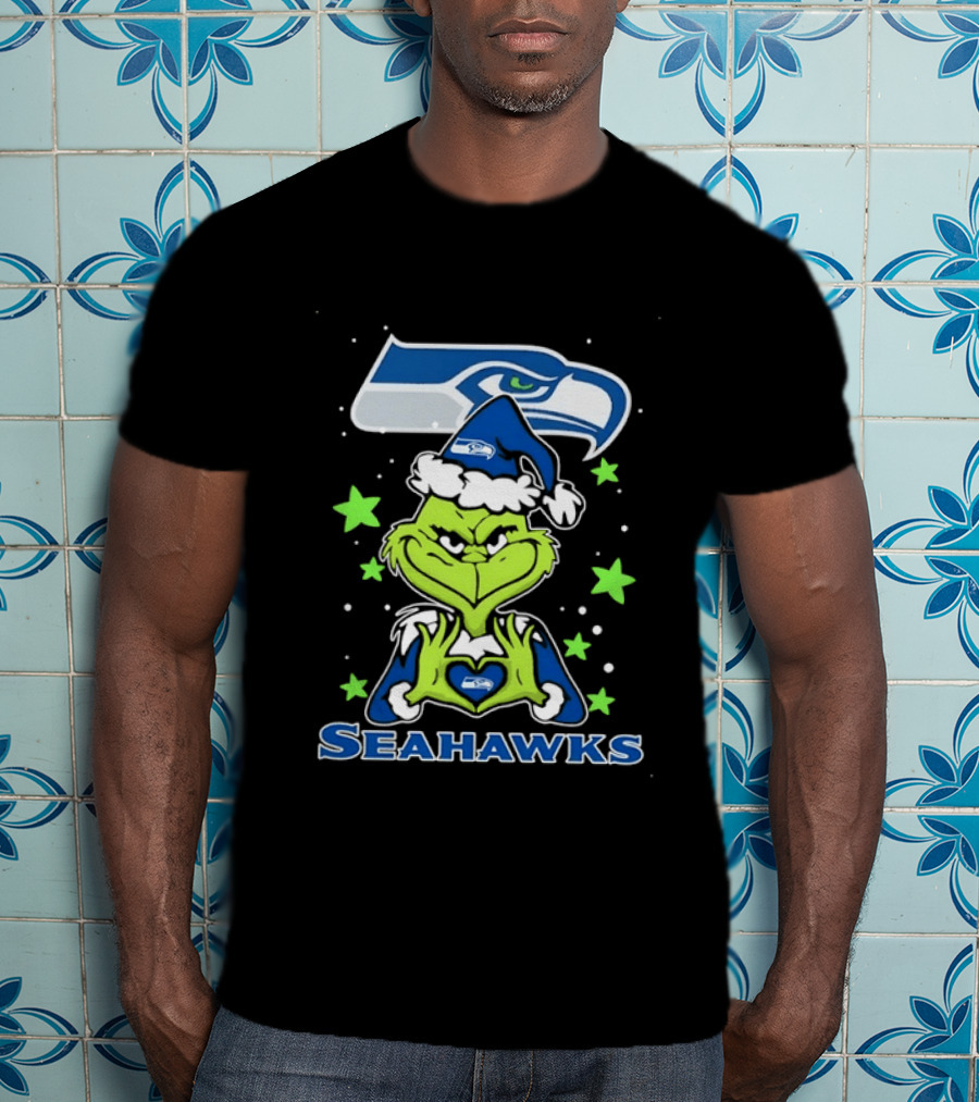The Grinch Loves Seattle Seahawks Christmas Fan Holiday T-Shirt