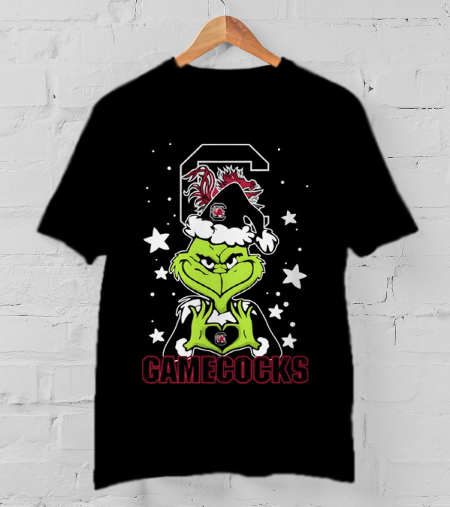 Grinch Santa Hat South Carolina Gamecocks Christmas T-Shirt