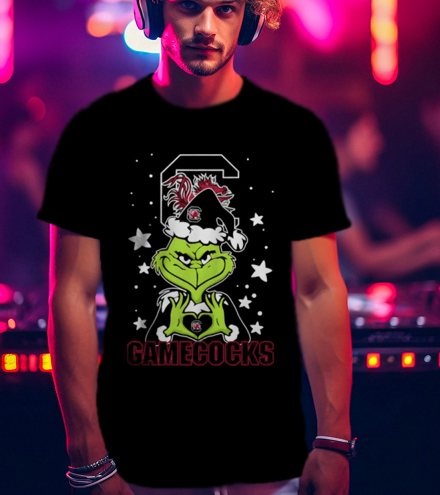 Grinch Santa Hat South Carolina Gamecocks Christmas T-Shirt