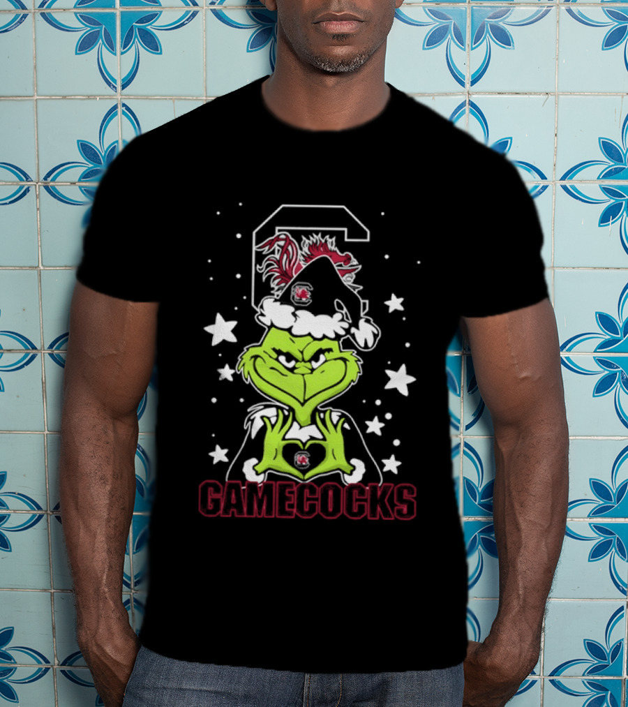 Grinch Santa Hat South Carolina Gamecocks Christmas T-Shirt