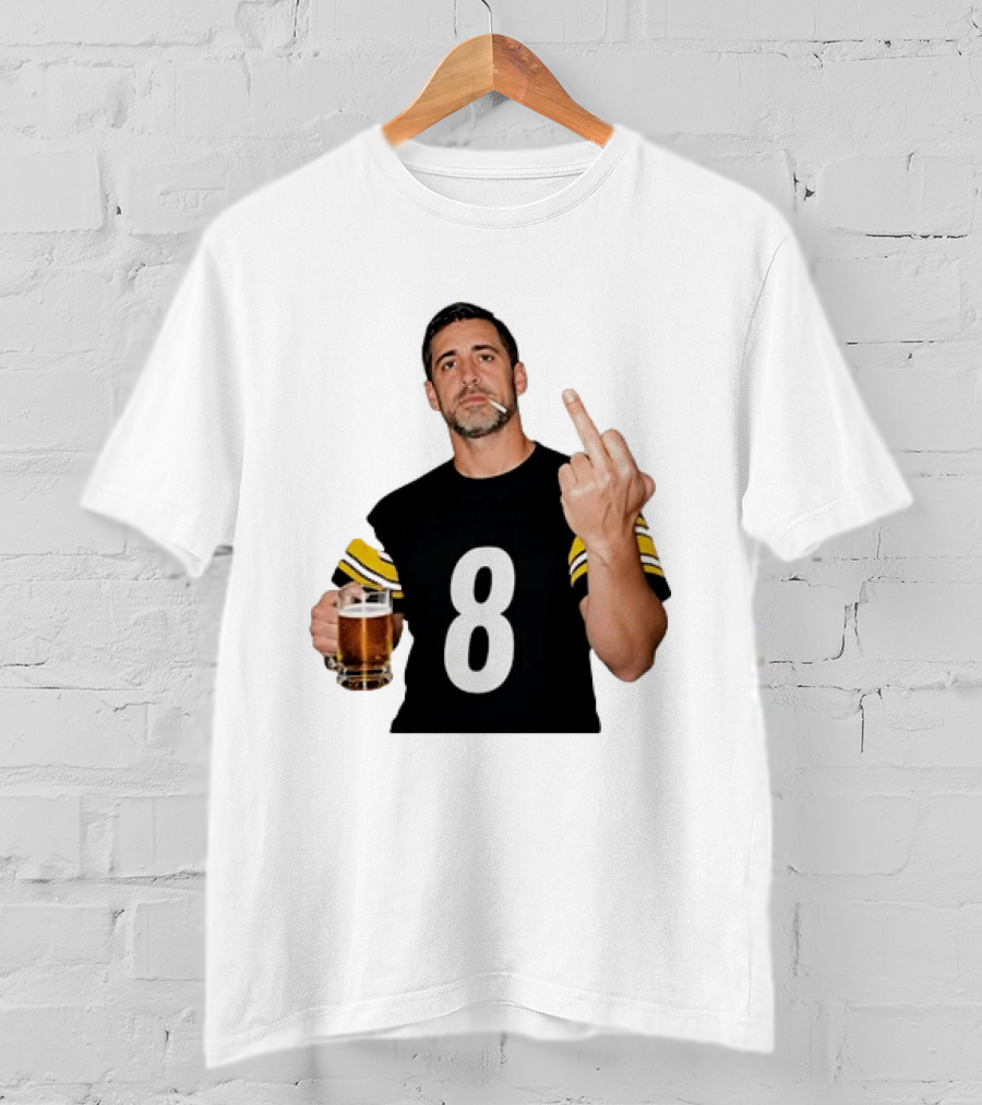 Aaron Rodgers Pittsburgh Steelers Number 8 Middle Finger And Beer Gesture T-Shirt