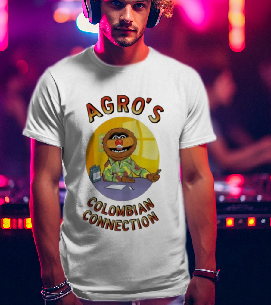 Agro's Colombian Connection Funny Character With Desk And Papers T-Shirt