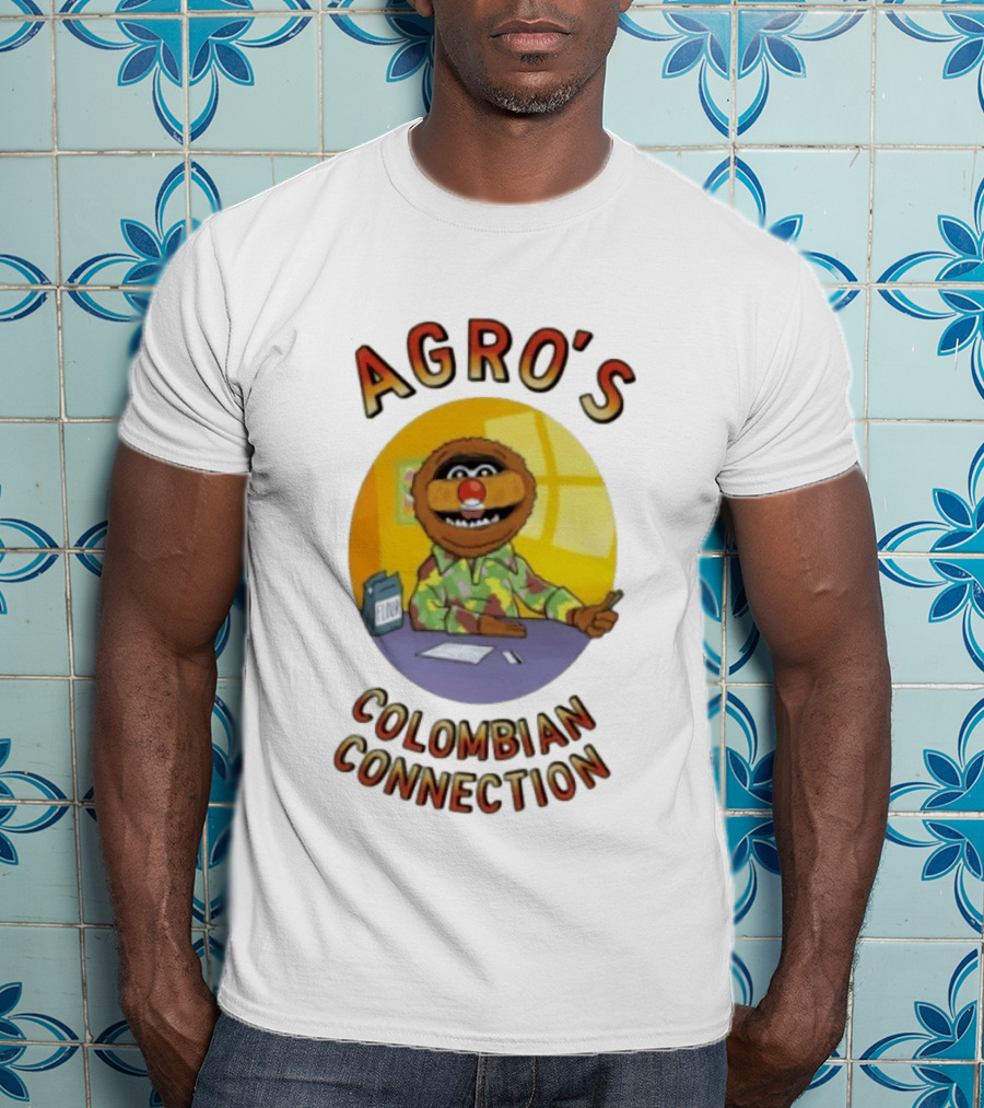 Agro's Colombian Connection Funny Character With Desk And Papers T-Shirt