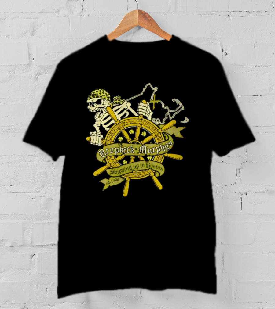 Dropkick Murphys Shipping Up To Boston Skull Shipwheel Est 1996 T-Shirt