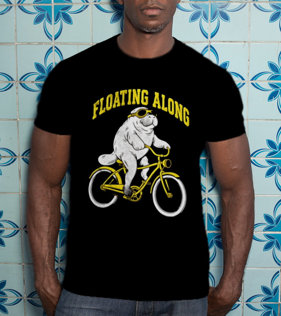 Floating Along Manatee Goggles Bicycle Rider T-Shirt