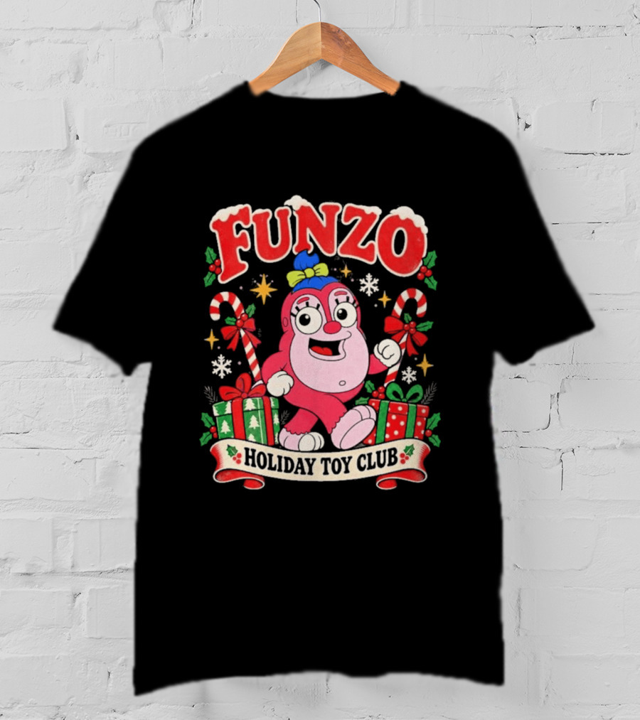Funzo Christmas Holiday Toy Club Candy Cane And Presents T-Shirt