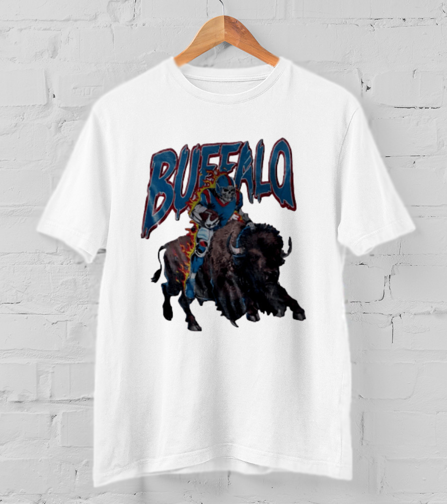 Buffalo Bills Skeleton Football Player Riding Charging Buffalo T-Shirt