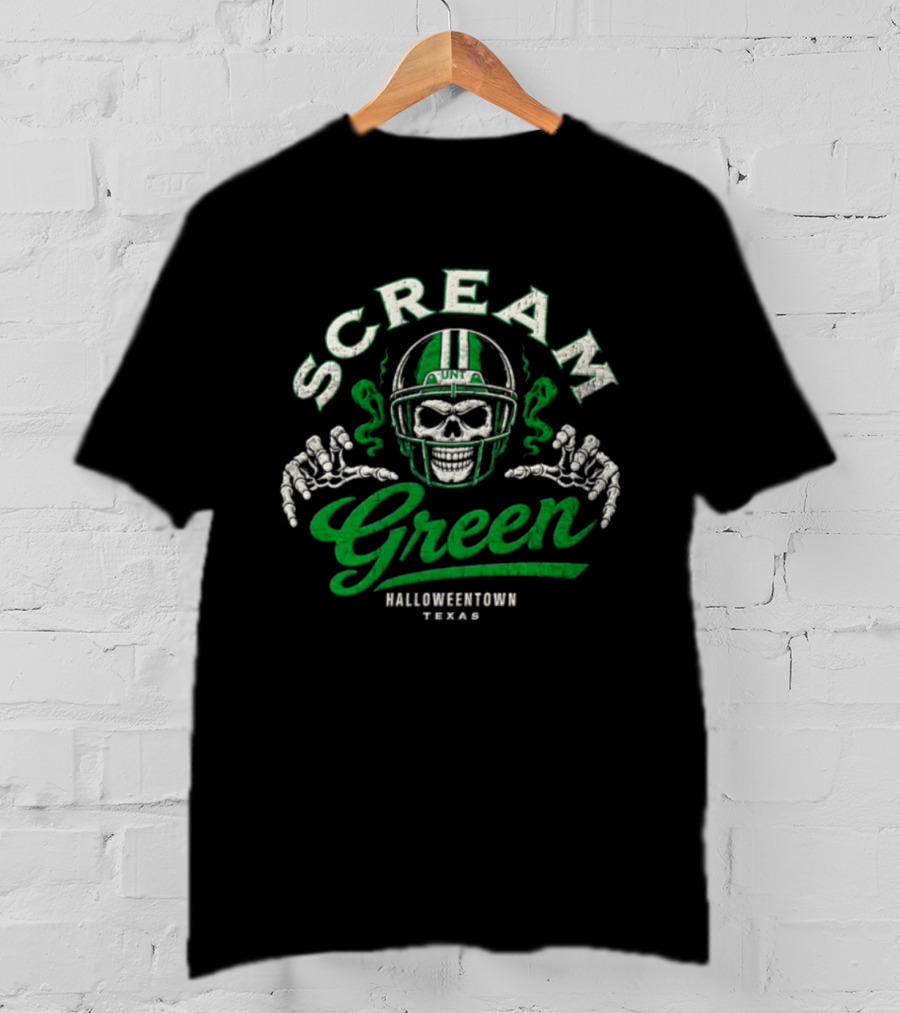 UNT Scream Green Halloweentown Texas Skull Football Helmet T-Shirt