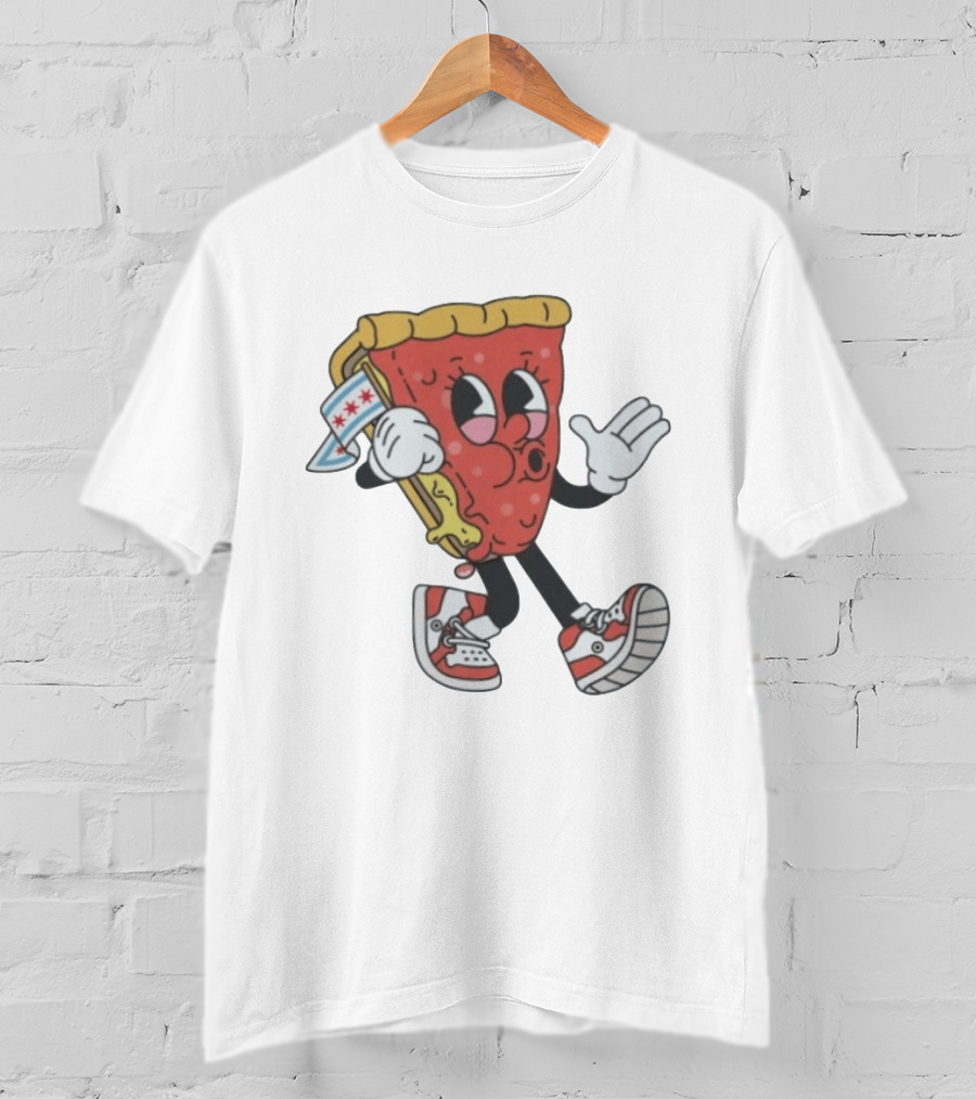 Chicago Meet The Foodies Lucy Lou Pizza Slice Walking Pizza With Chicago Flag And Sneakers T-Shirt