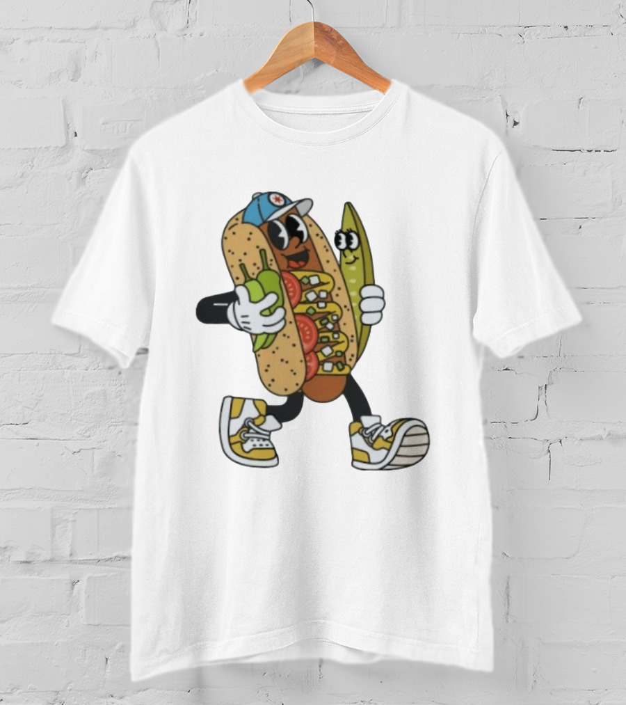 Davey Dog Hot Dog Cartoon Pickle Cap Sneaker T-Shirt