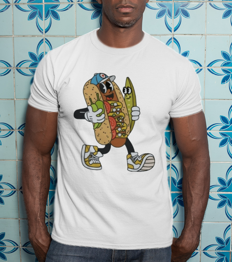Davey Dog Hot Dog Cartoon Pickle Cap Sneaker T-Shirt