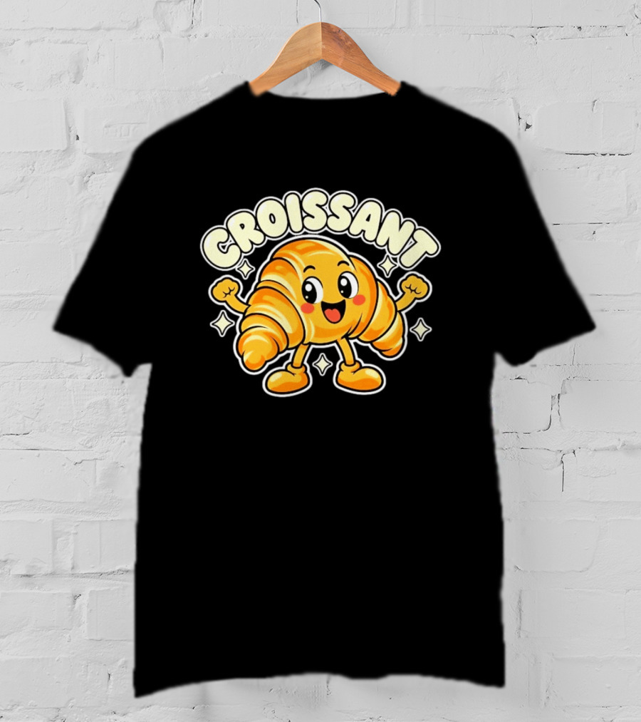 Croissant Happy Pastry Food Cartoon T-Shirt