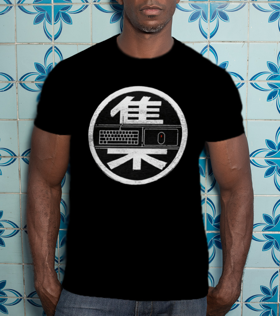 Japanese Kana Keyboard Mouse Circular Symbol Black And White T-Shirt