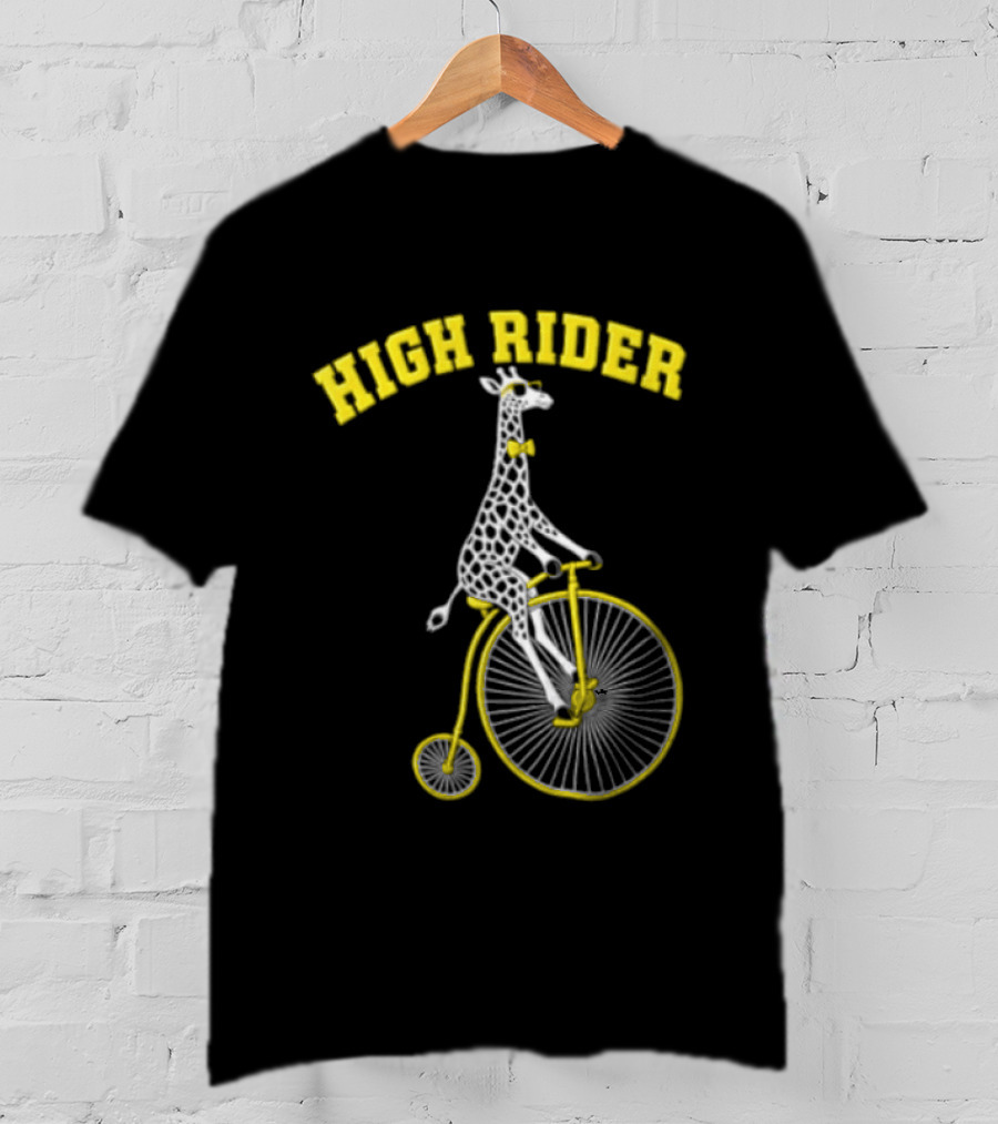 High Rider Giraffe On Bicycle Wearing Bowtie T-Shirt