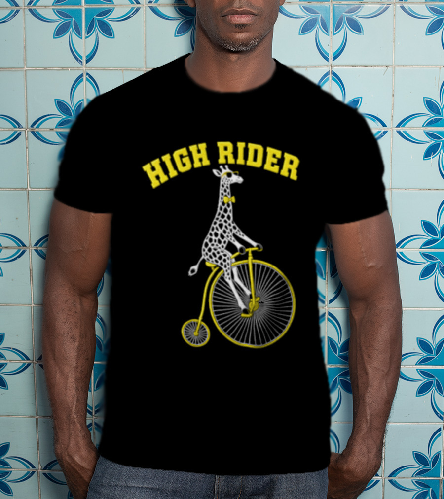 High Rider Giraffe On Bicycle Wearing Bowtie T-Shirt