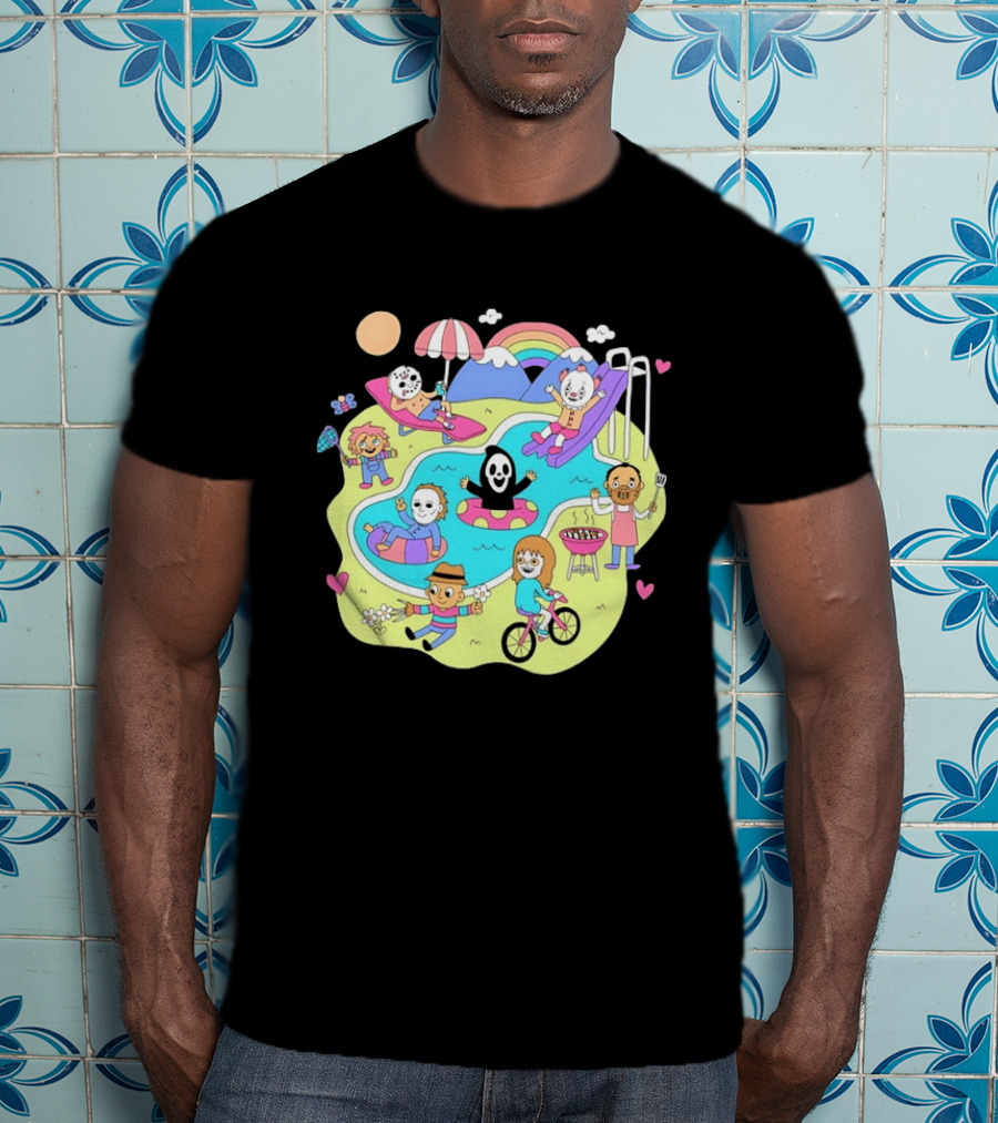 Horror Movie Villains Pool Party Fun By Sean Solomon T-Shirt