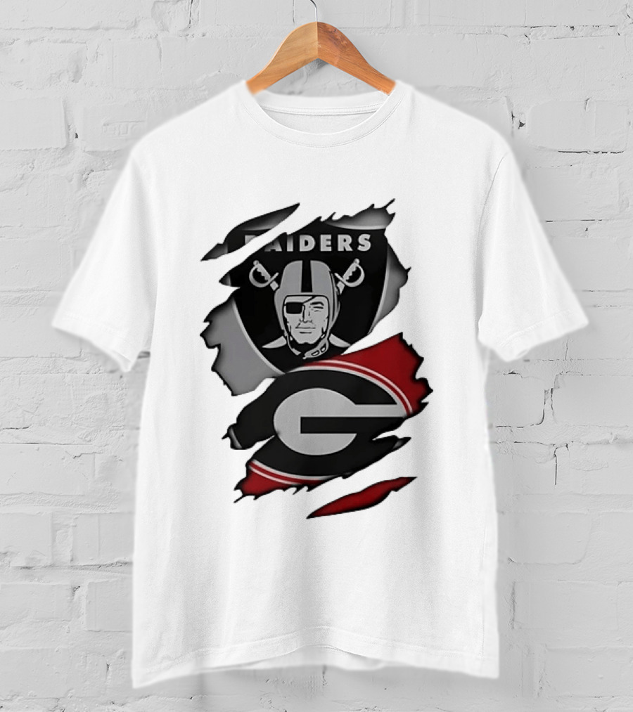 Las Vegas Raiders Georgia Bulldogs Torn Fabric NCAA Collaboration T-Shirt